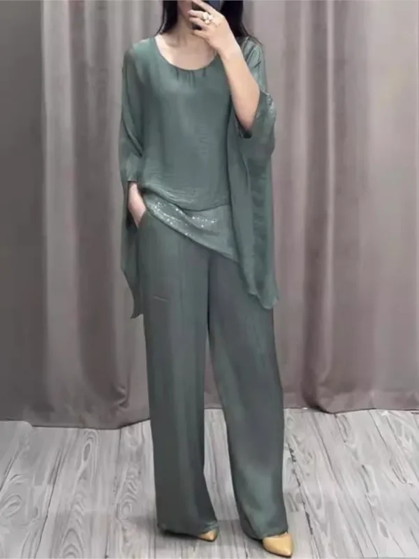 Elegant Women's Suit Casual Batwing Sleeve Blouse Top With Wide Leg Pants Fashion 2 Piece Set Party Outfits 2025 New Autumn - Image 2